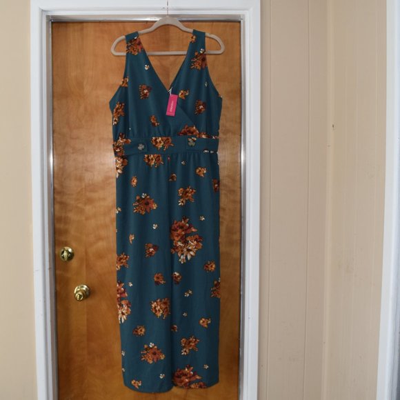 Xhilaration Pants - NWT Xhilaration Teal Floral Jumpsuit XXL